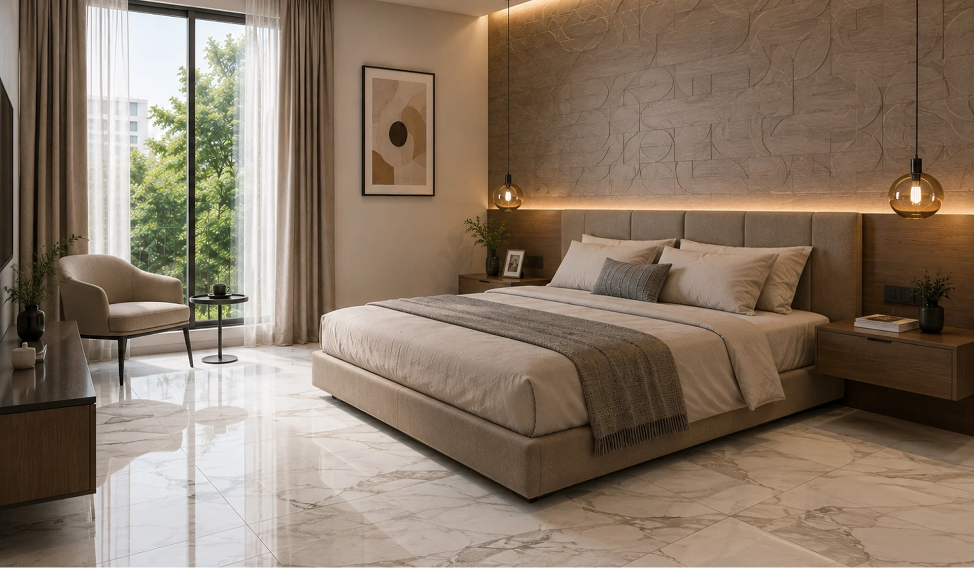 bedroom floor and wall tiles design for Indian home, My Home Studio Bengaluru