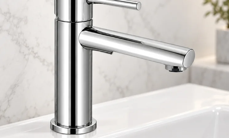 chrome basin mixer and wall mixer faucets on display, My Home Studio Bengaluru