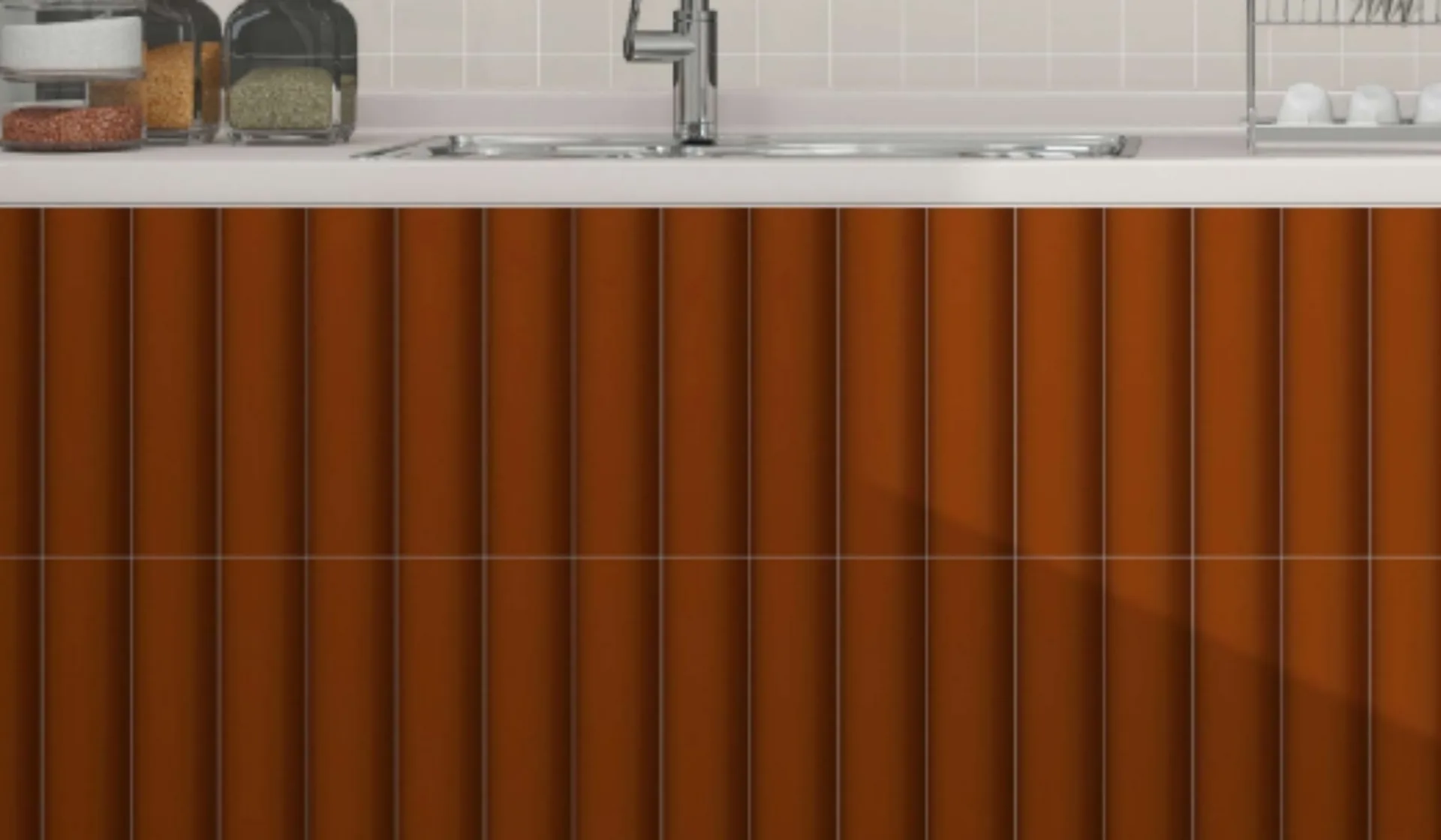 glossy subway tile kitchen backsplash above a black granite counter, My Home Studio Bengaluru