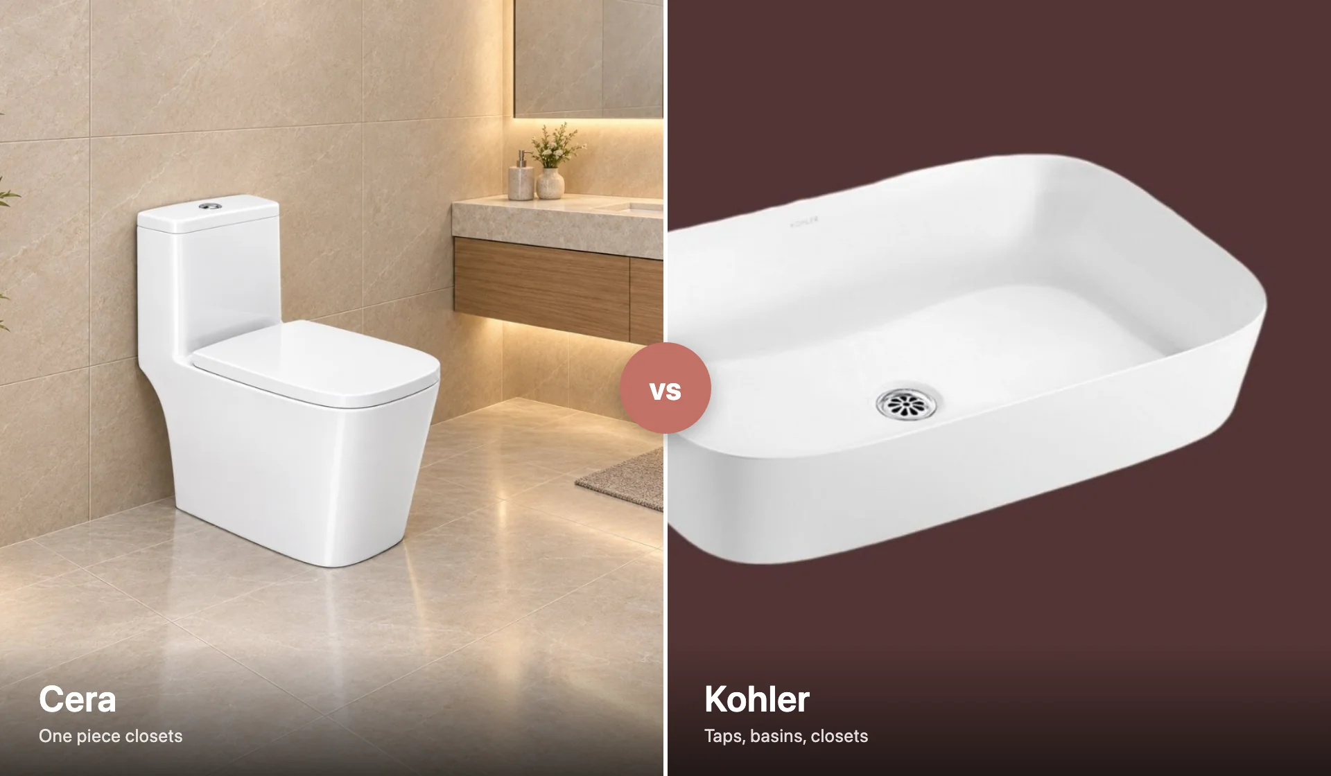 Cera one piece closet and Kohler basin compared, My Home Studio Bengaluru