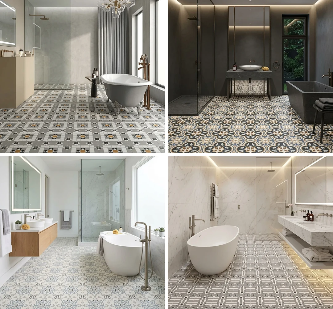 Moroccan bathroom floor tile patterns collage – My Home Studio Bengaluru